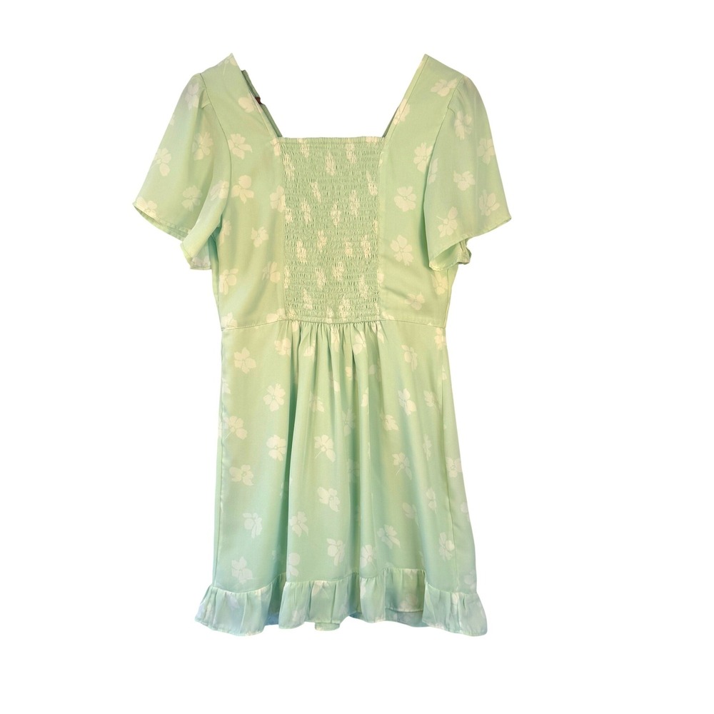 Abercrombie & Fitch Mint Green Floral Flutter Sleeve Smocked Mini Dress Small - Picture 3 of 6
